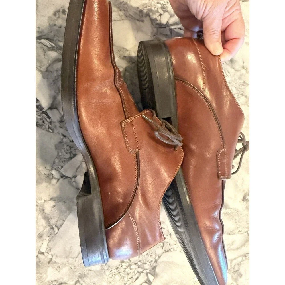 Johnston & Murphy Mens 10M Brown Leather Split Toe Derby Oxford Shoes